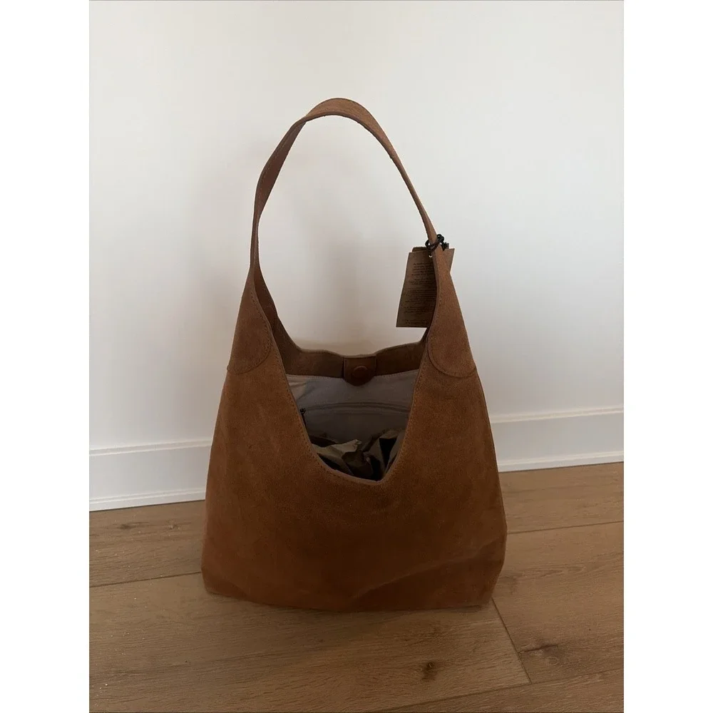 Margot New York Suede Leather Bucket Shoulder‎ Tote Bag - Cognac Brown NWT